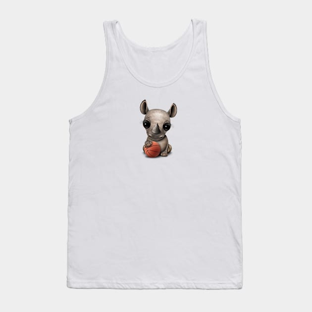 Cute Baby Rhino Playing With Basketball Tank Top by jeffbartels